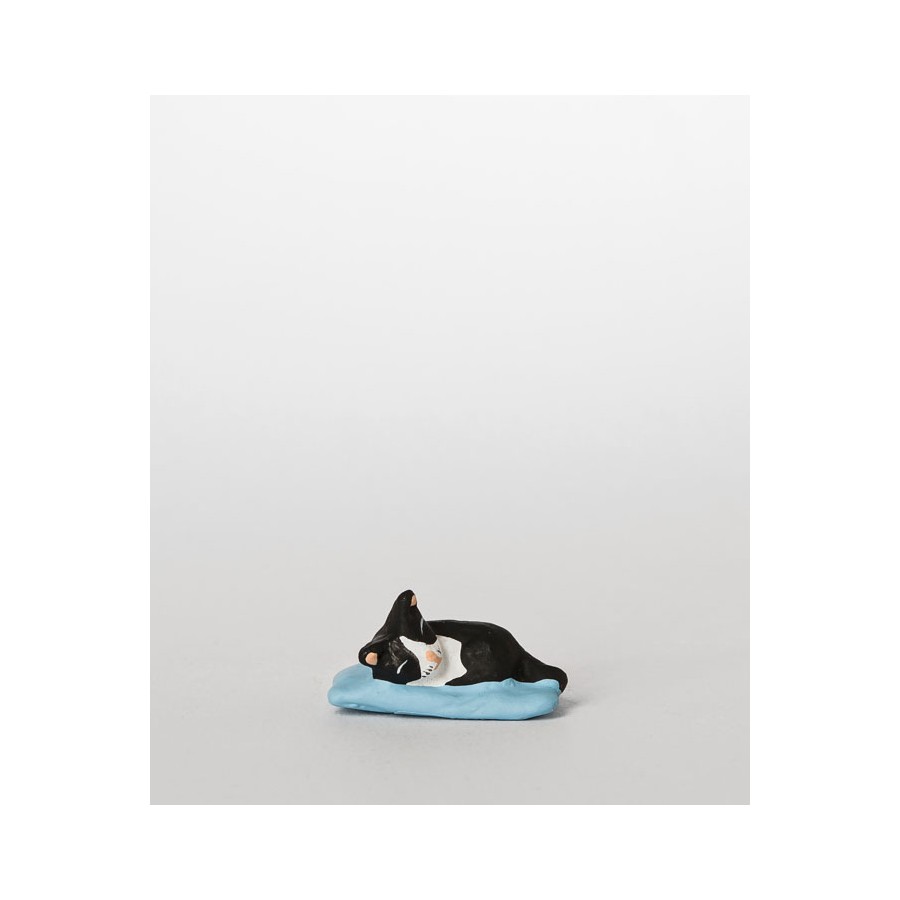 Santon le chat coussin blanc et noir