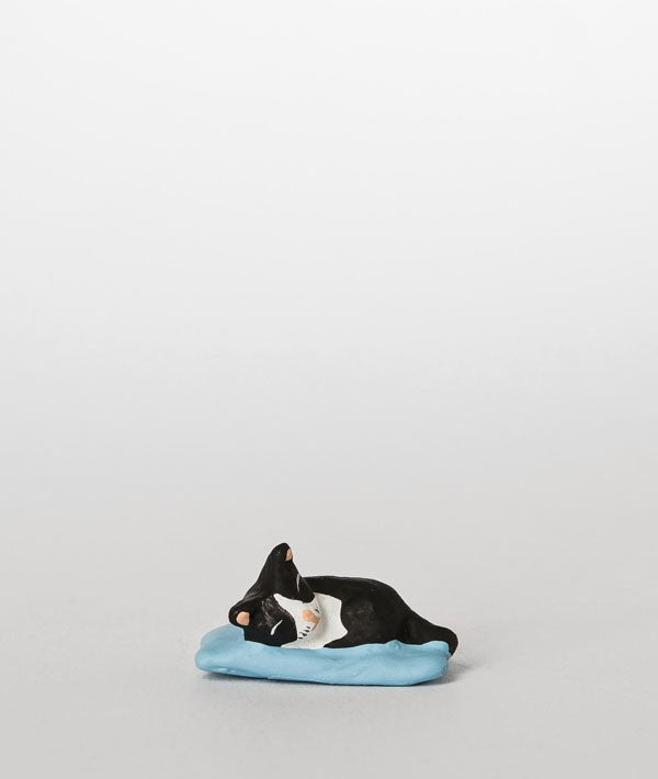 Santon le chat coussin blanc et noir