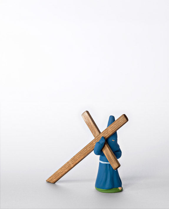 Santon Le Pénitent à la Croix Bleu